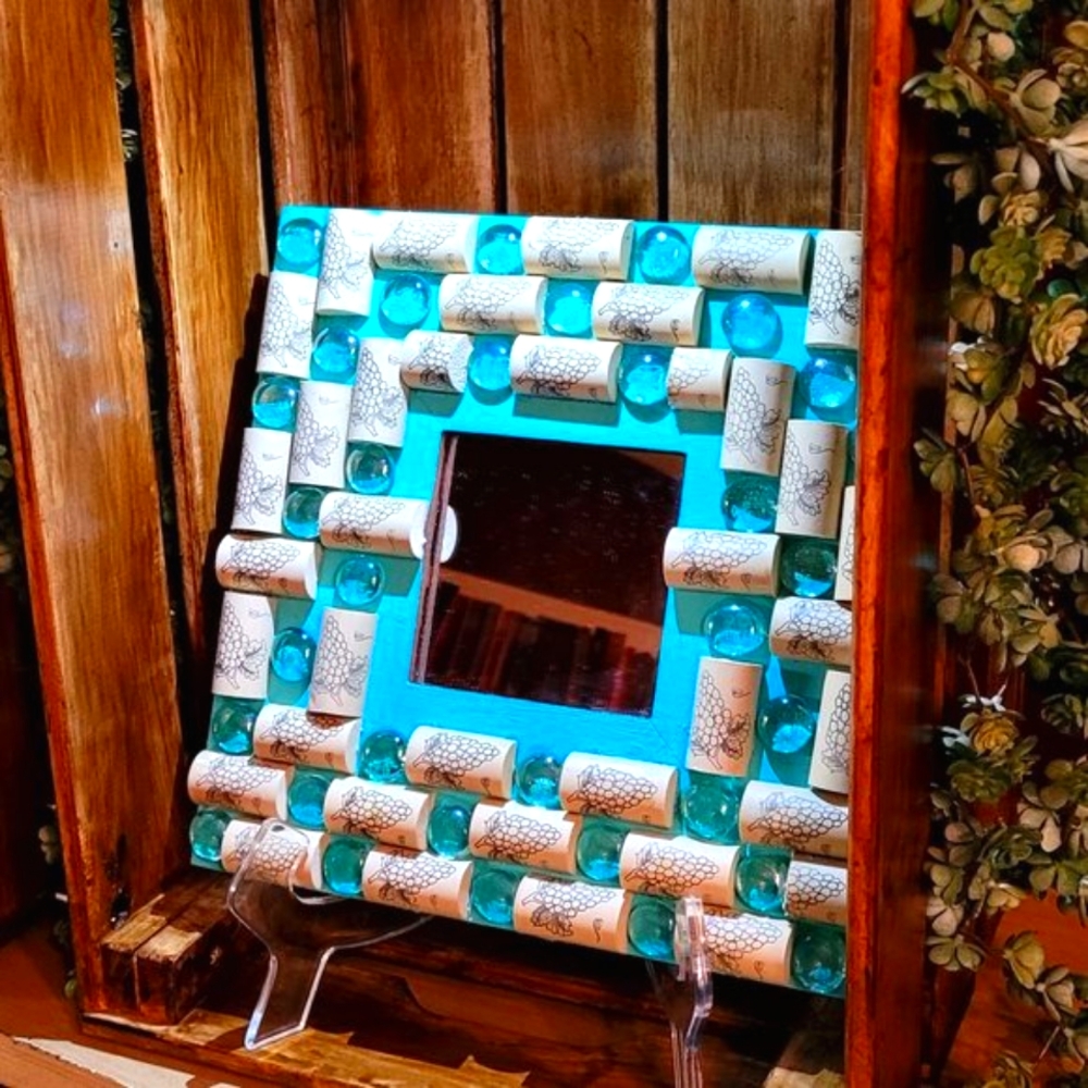 Turquoise Decor Mirror with Turquoise Round Glass Cobochons-NWT-Handmade